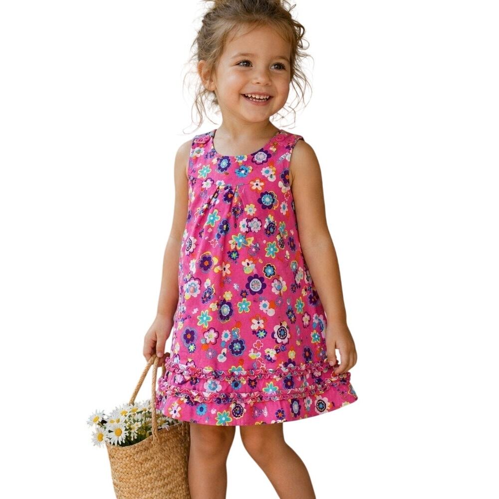 Hanna Andersson Playing Favorites Floral Dress 3T Pink Cotton Ruffle Hem